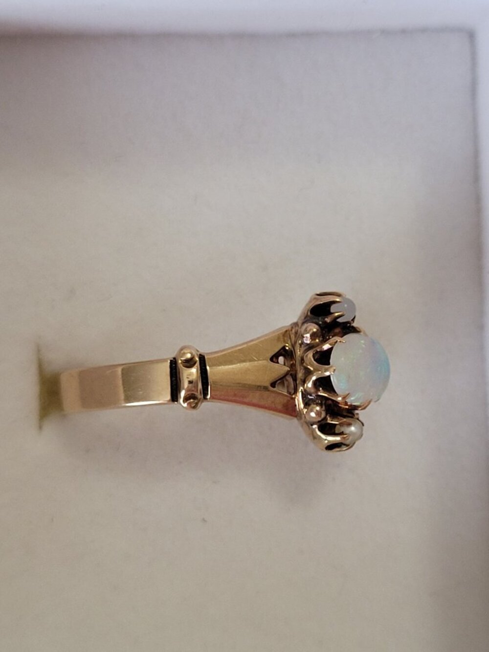 Opal Gold Antique Ring Seed Pearls Victorian October Birthstone 10k - Picture 12 of 16